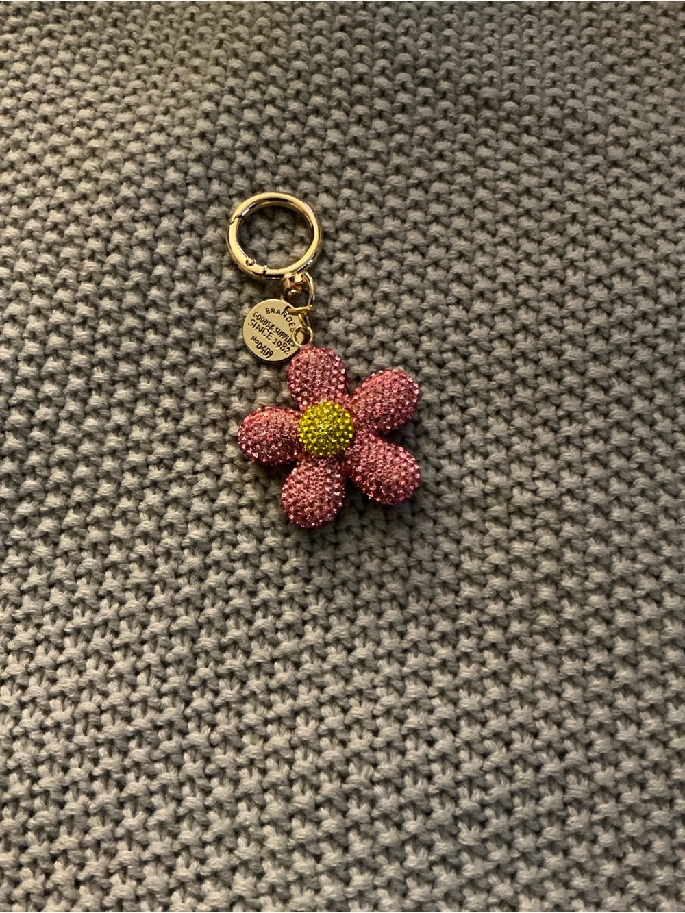 Sparkling Pink Flower Keychain/Bag Charm with Gold Hardware